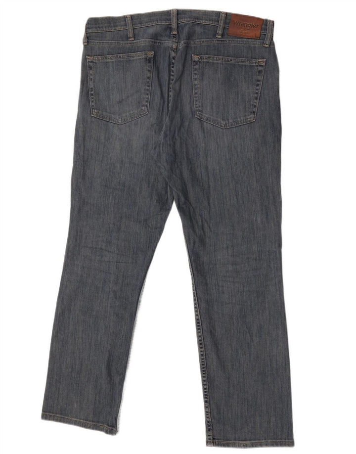 Wrangler Herre Slim Straight Jeans W34 L30 Blå Bomuld