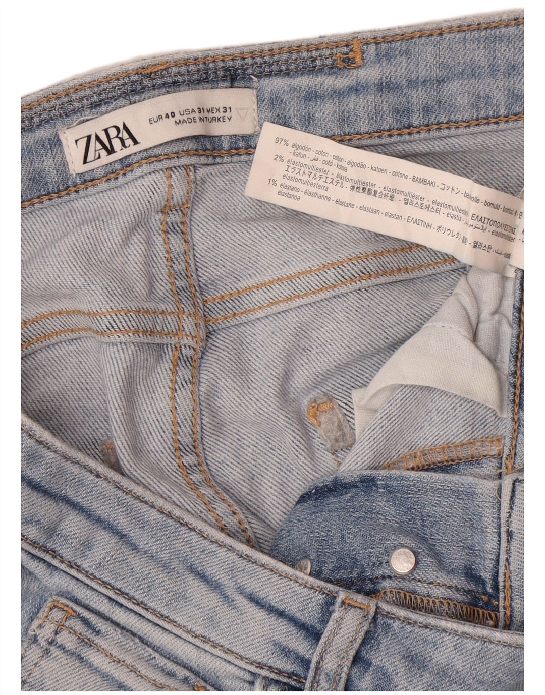 Zara Herre Distressed Slim Jeans EU 40 Medium W31 L30 Blå Bomuld