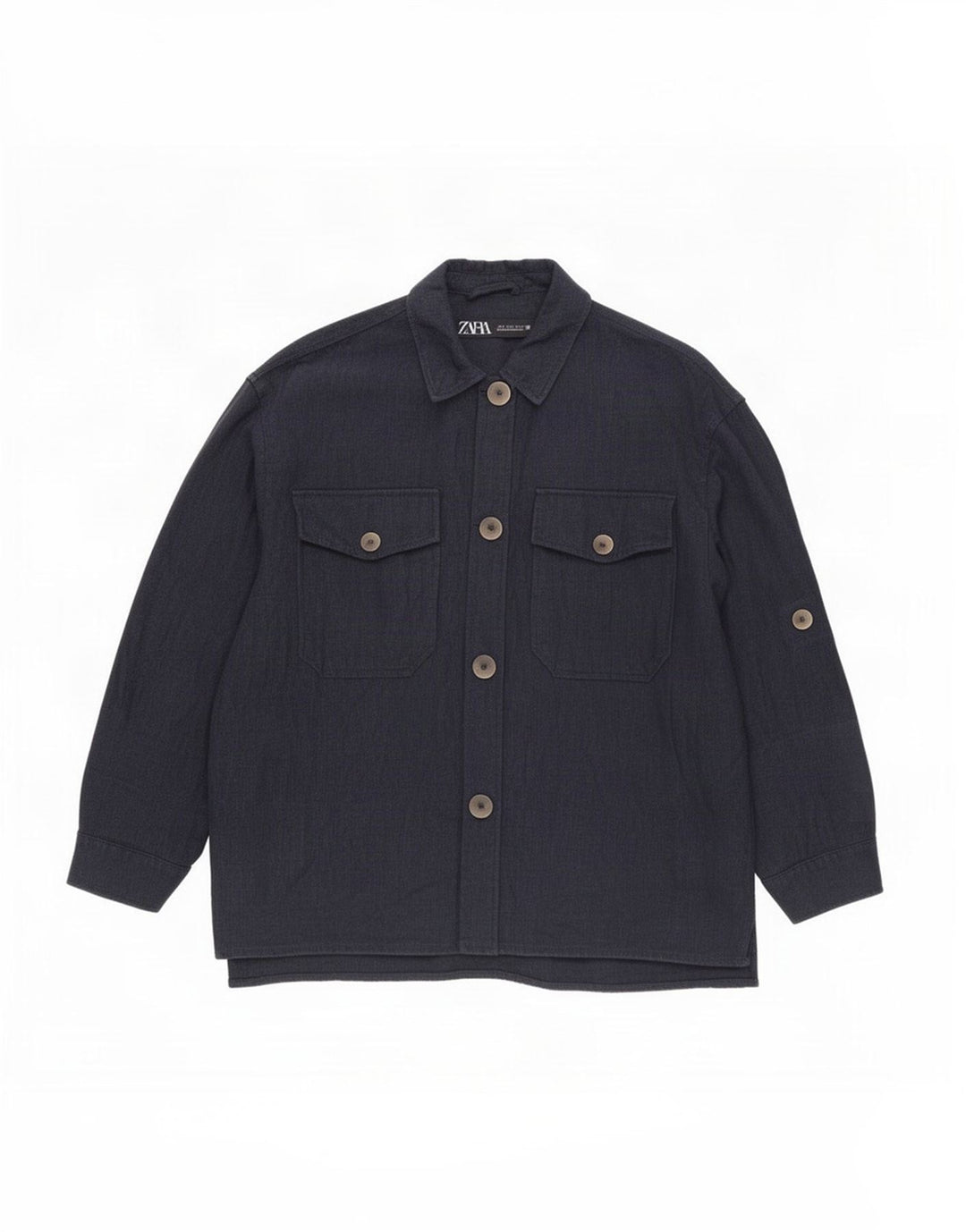 Zara Dame Oversized Utility Jacket UK 10 Small Navy Blue Ramie