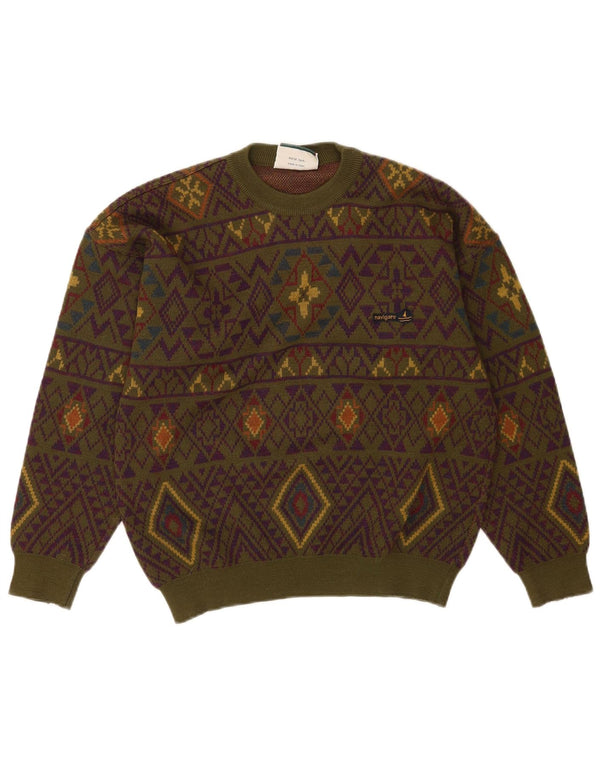 Navigare Herre sweater med rund hals, medium Khaki geometrisk uld