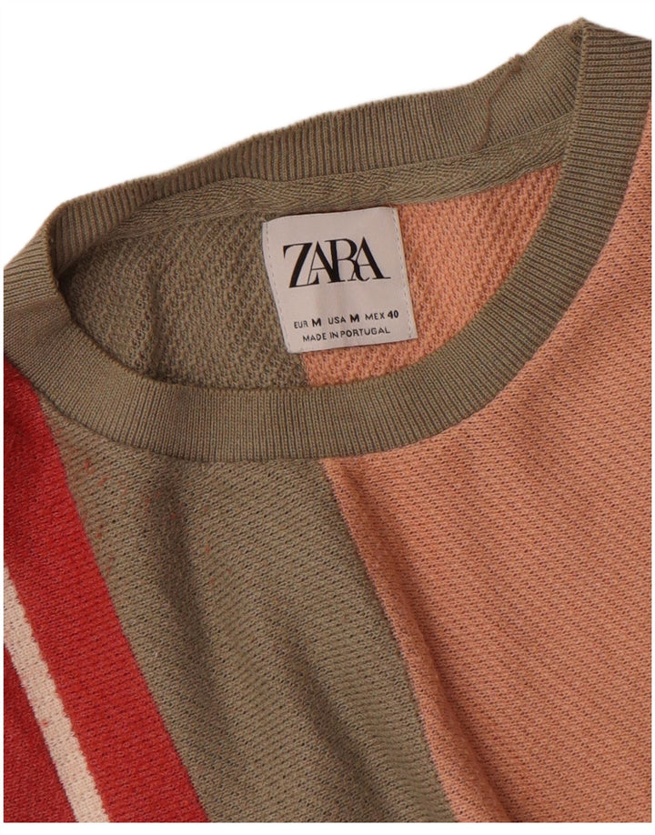 Zara Herre T-Shirt Top Medium Flerfarvet Stribet