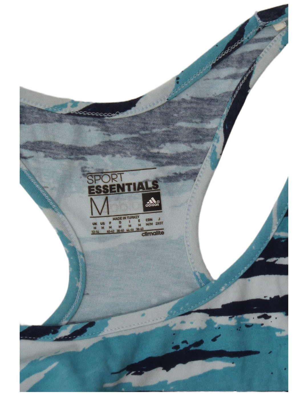 ADIDAS Dame Climalite Grafisk Vest Top UK 12/14 Medium Blue Camouflage