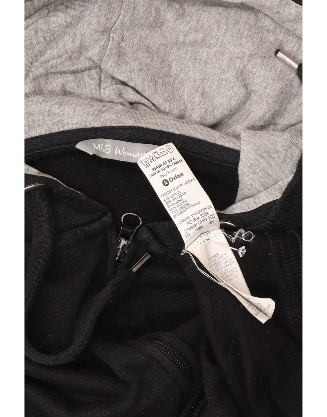 Marks & Spencer Dame Regular Fit Hættetrøje med lynlås UK 16 Large Sort