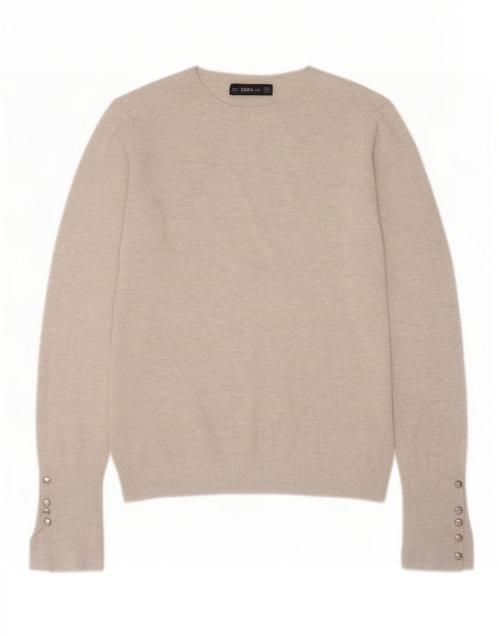 Zara sweater med rund hals til kvinder UK 12 Medium Grey Flecked Viscose