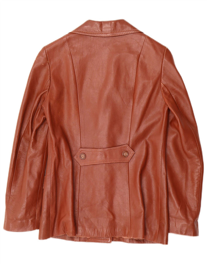 Vintage dame 3-knaps læder blazerjakke IT 40 lille brunt læder