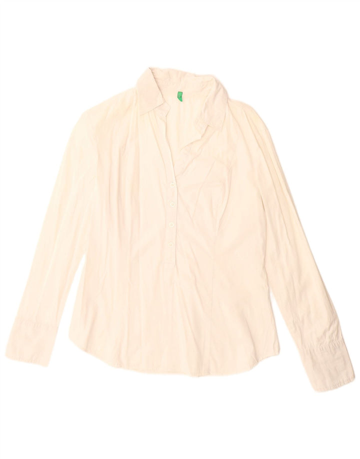 Benetton Dame Pullover Shirt UK 16 Large Off White Bomuld
