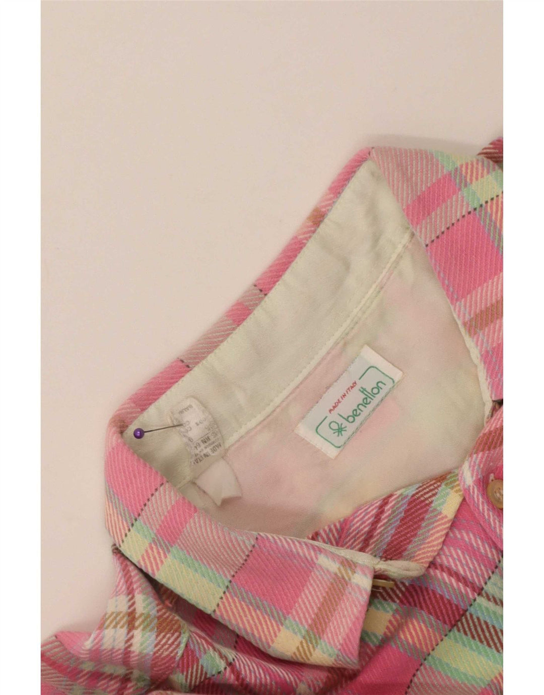 Benetton herre flannelskjorte stor pink ternet bomuld