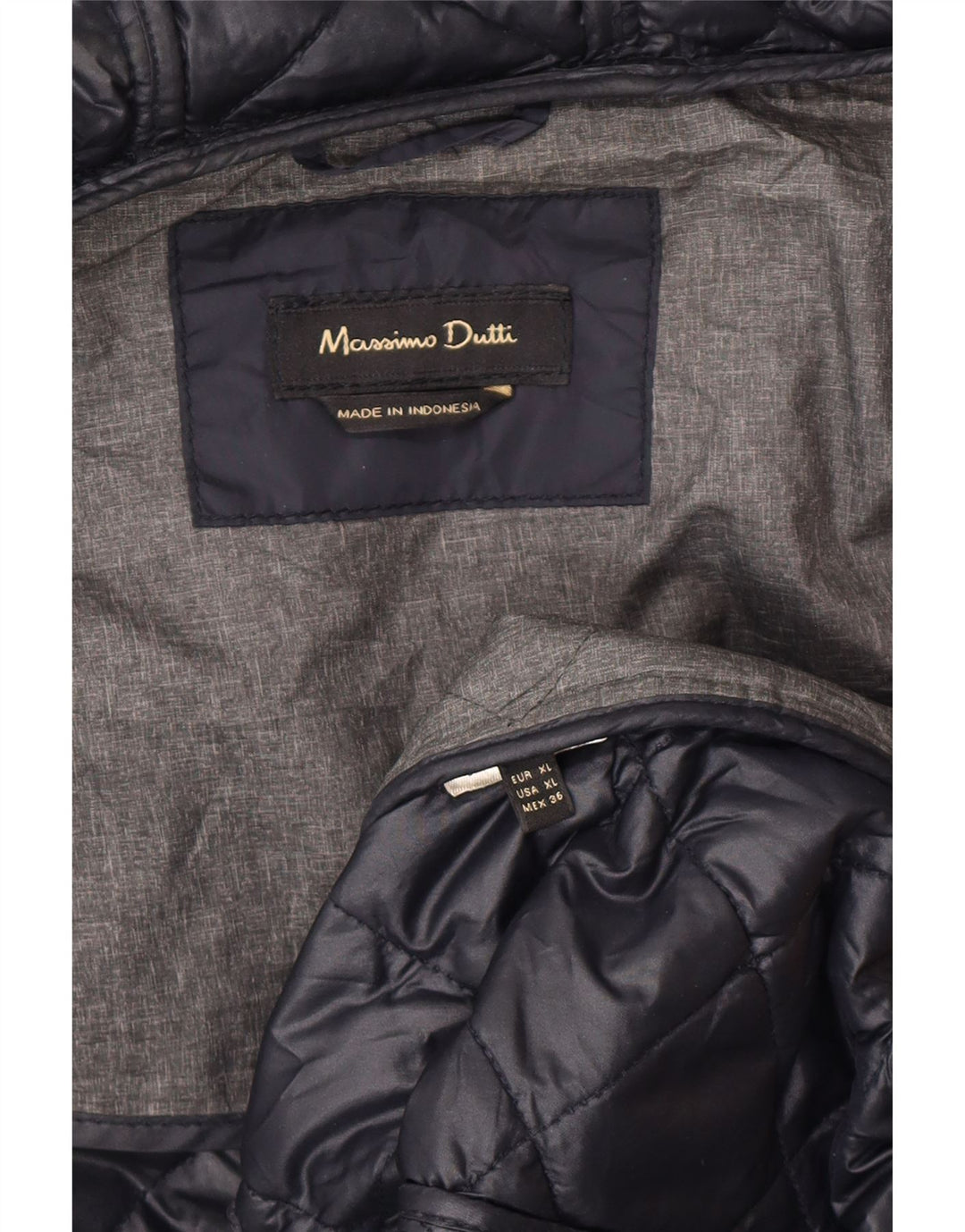 Massimo Dutti Dame Hætte Quiltet Jakke UK 18 XL Navy Blue