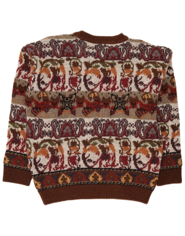 Fiume Herre Crew Neck Jumper Sweater IT 50 Medium Burgundy Fair Isle Akryl