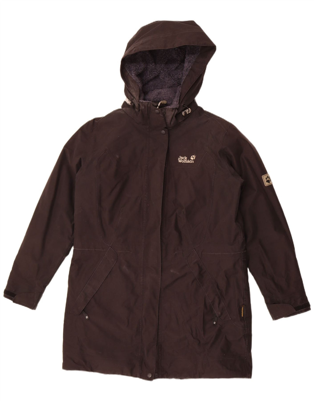 Jack Wolfskin Dame Hooded Windbreaker Coat UK 16 Large Black Polyester