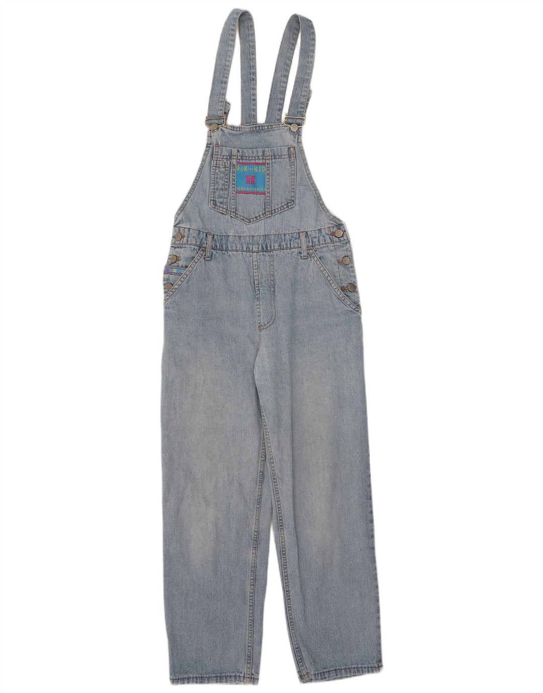 Vintage Kvinders Grafiske Dungaree Lige Jeans EU 38 Medium Blue Bomuld