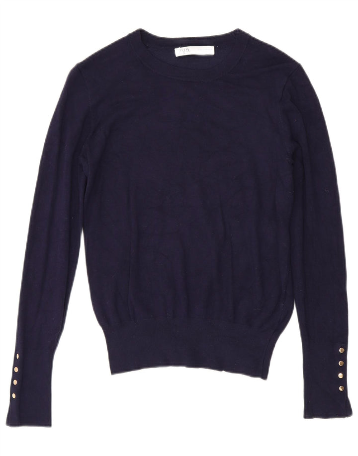 Zara Dame Boat Neck Jumper Sweater UK 12 Medium Navy Blue