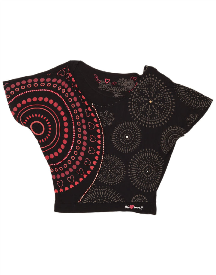 Desigual Dame Oversized grafisk bluse Top UK 14 Medium Sort Geometrisk