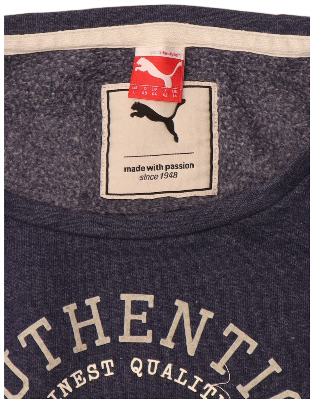 Puma Graphic Sweatshirt Jumper UK 14 Large Navy Blue