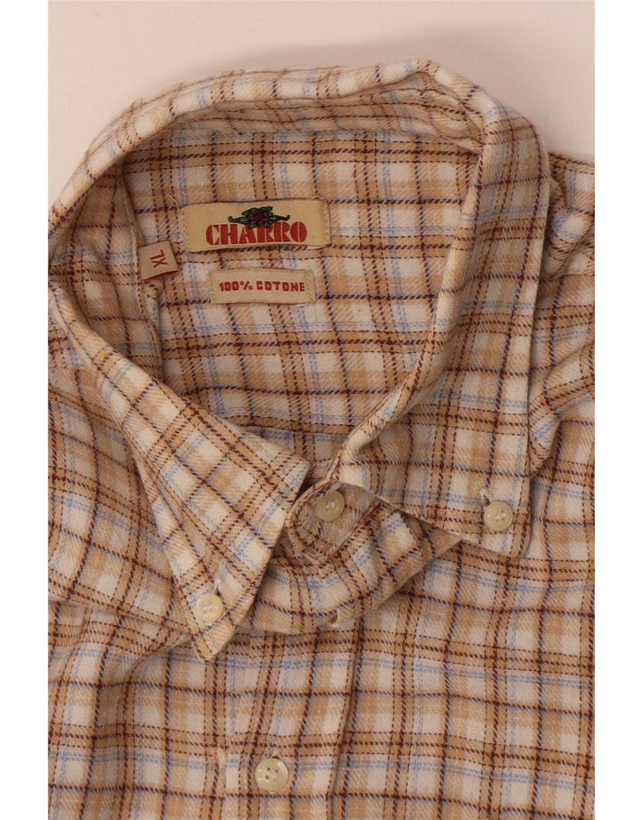 Charro Herre Flanellskjorte XL Beige Ternet Bomuld