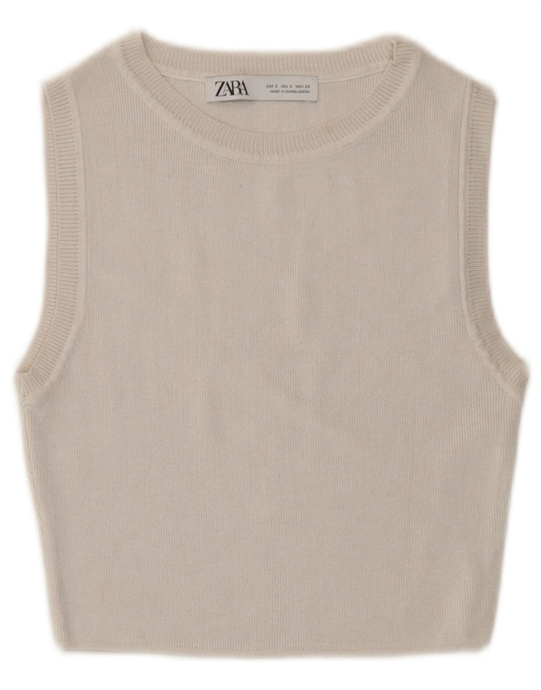 Zara Dame Pullover Crop Top UK 8 Small Off White Viscose