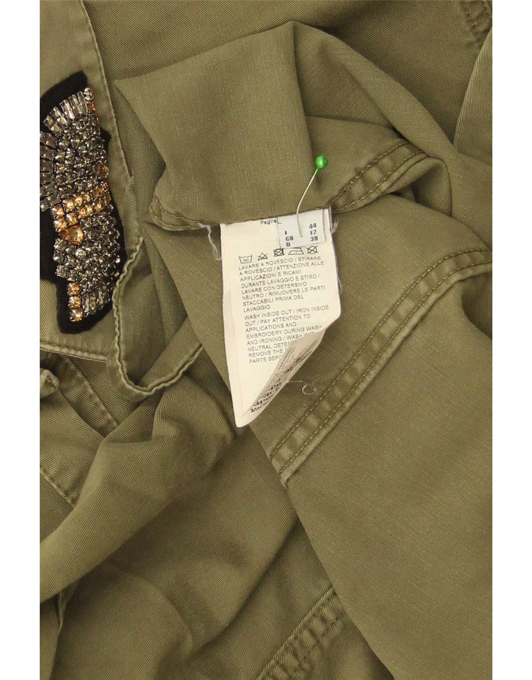 Pinko kvinders grafisk denimskjorte UK 12 Medium Khaki Bomuld