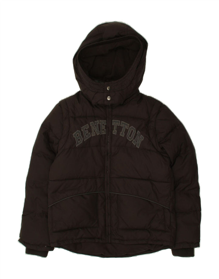 BENETTON Boys Hooded Padded Jacket 12-13 Years Brown Vintage Benetton and Second-Hand Benetton from Messina Hembry 