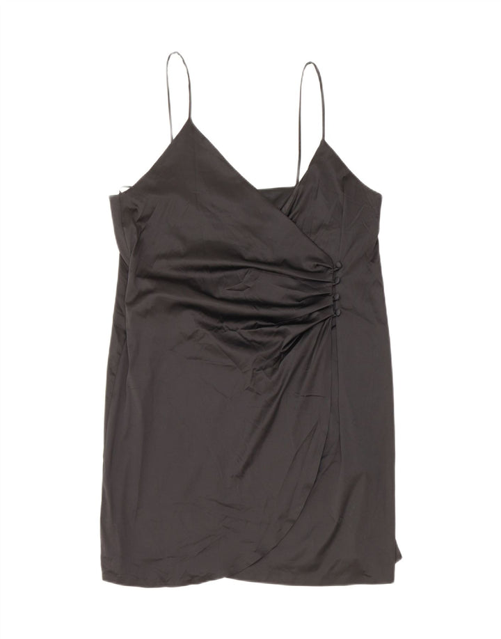 ZARA Kvinder Kort Slip Kjole UK 12 Medium Sort Polyester