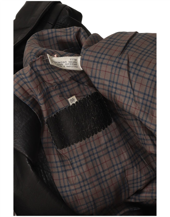 Vintage kvinders løs pasform læderfrakke EU 46 XL sort læder