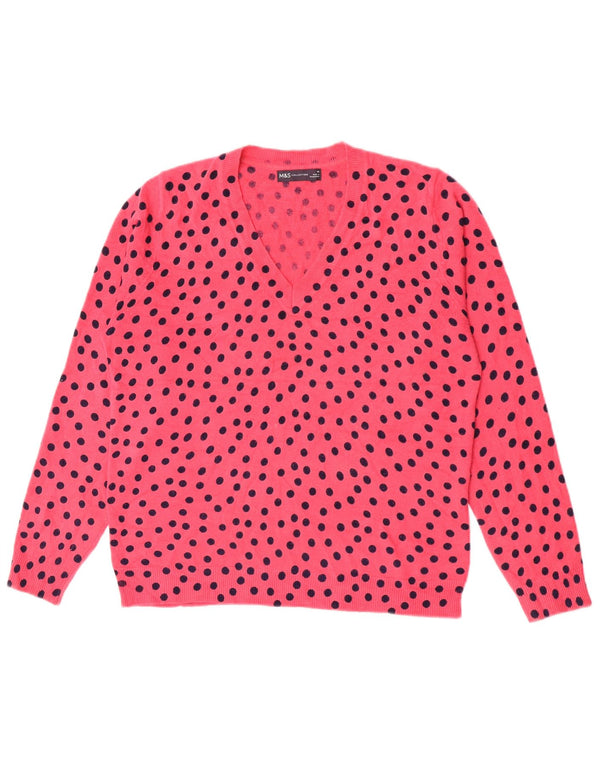 Marks & Spencer Dame V-hals sweater UK 14 Medium Pink Polka Dot