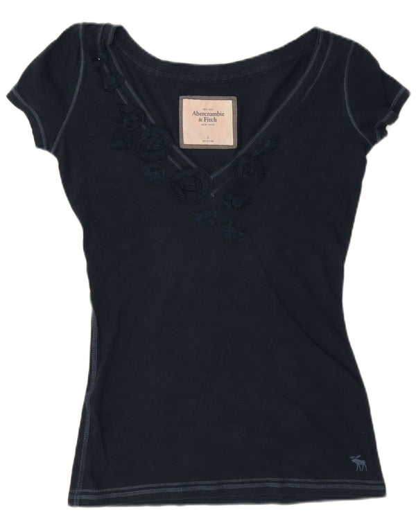 Abercrombie & Fitch Dame T-Shirt Top UK 10 Small Navy Blue Floral