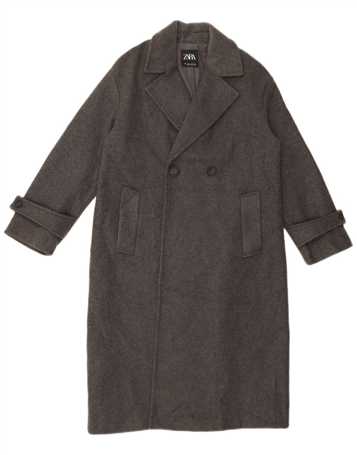 Zara Dame Oversized Dobbeltradet Frakke UK 10 Lille Grå Polyester