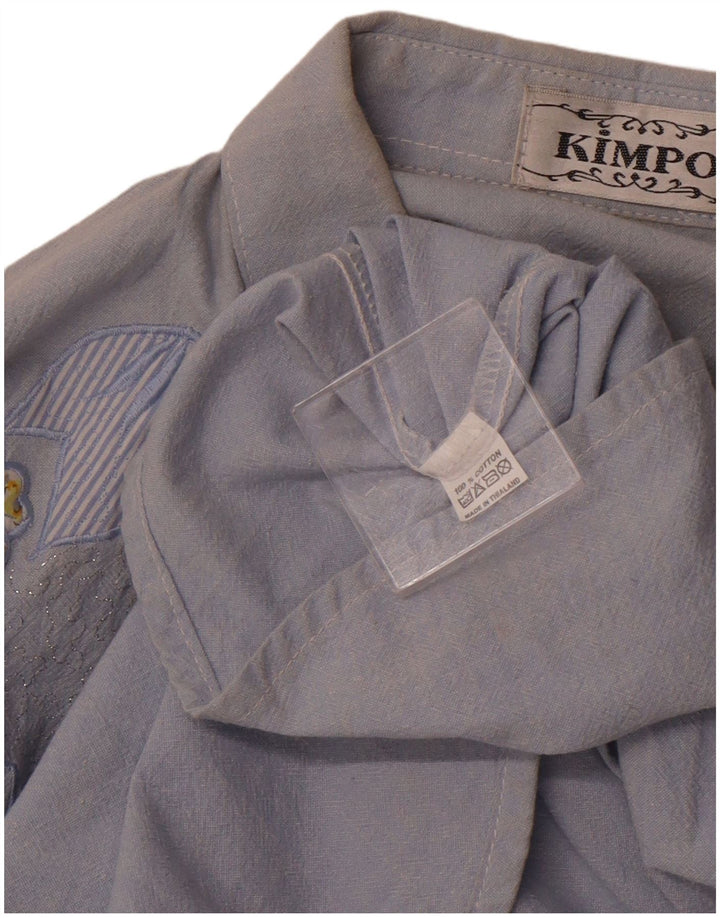 VINTAGE Dameskjorte UK 18 XL Blue Floral Cotton Retro