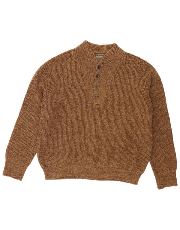 Eddie Bauer Herre Button Neck Jumper Sweater Medium Brown Flecked