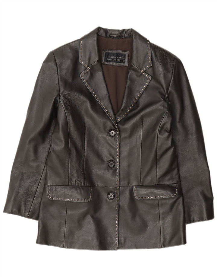 Julia S. Roma Dame 3-knaps læder blazerjakke UK 12 Medium Sort
