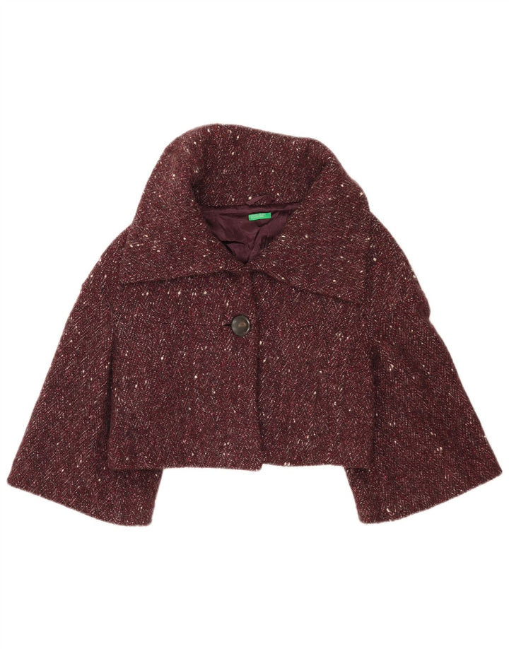 Benetton Bolerojakke til kvinder IT 42 Medium Burgundy Flecked Wool