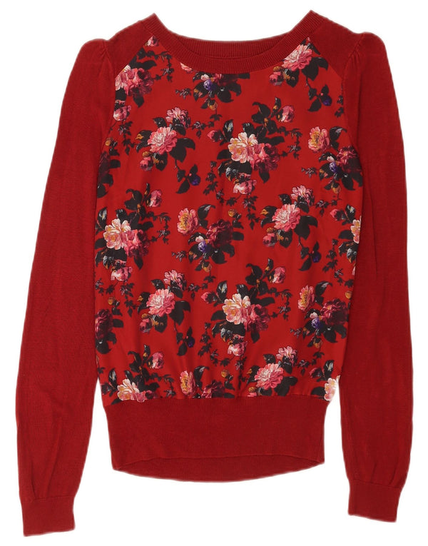 Oasis Womens Boat Neck Jumper Sweater UK 6 XS Burgundy Floral Viscose