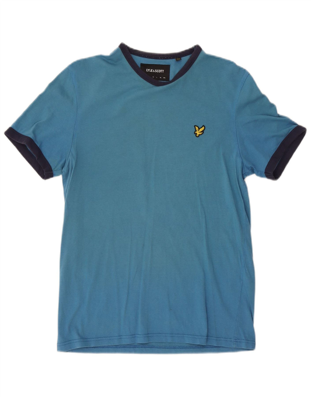Lyle & Scott Herre T-Shirt Top Lille Blå Colourblock Bomuld