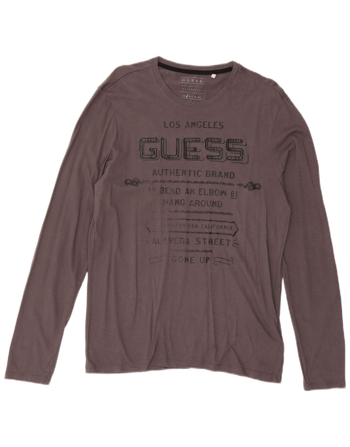 Guess Herre grafisk T-shirt Langærmet lille grå bomuld