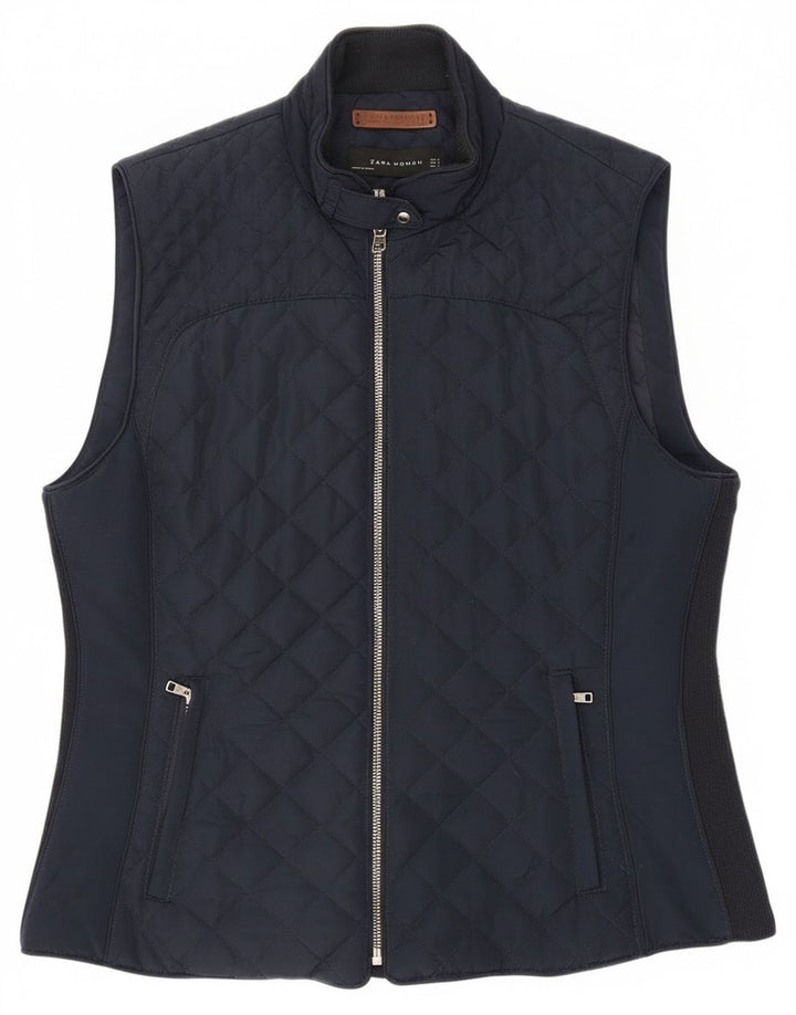 Zara Womens Quilted Gilet UK 18 XL Navy Blue Polyester