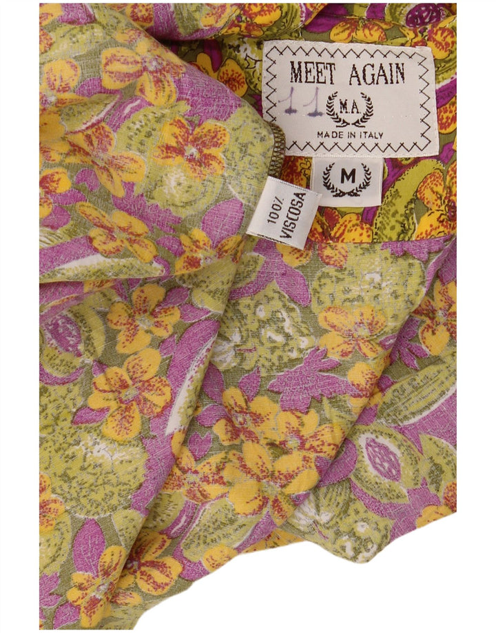 Vintage Kortærmet Herreskjorte Medium Multicolored Floral Viscose