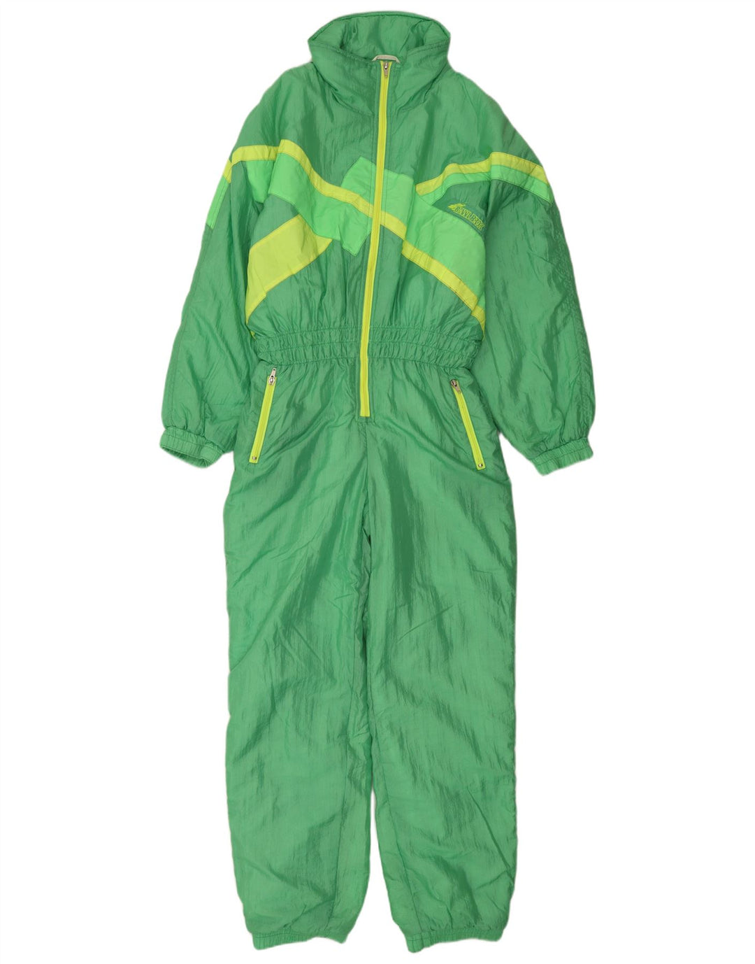 Vintage Dame Ski Jumpsuit UK 14 Large Green Colourblock