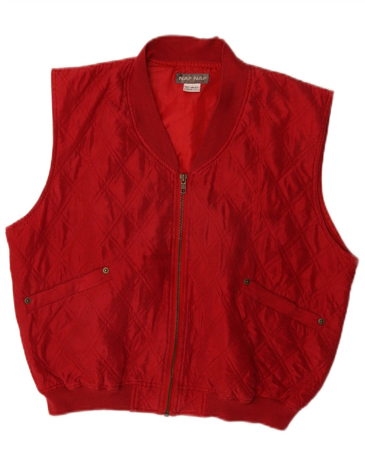 Naf Dame Quiltet Gilet UK 12 Medium Rød Silke