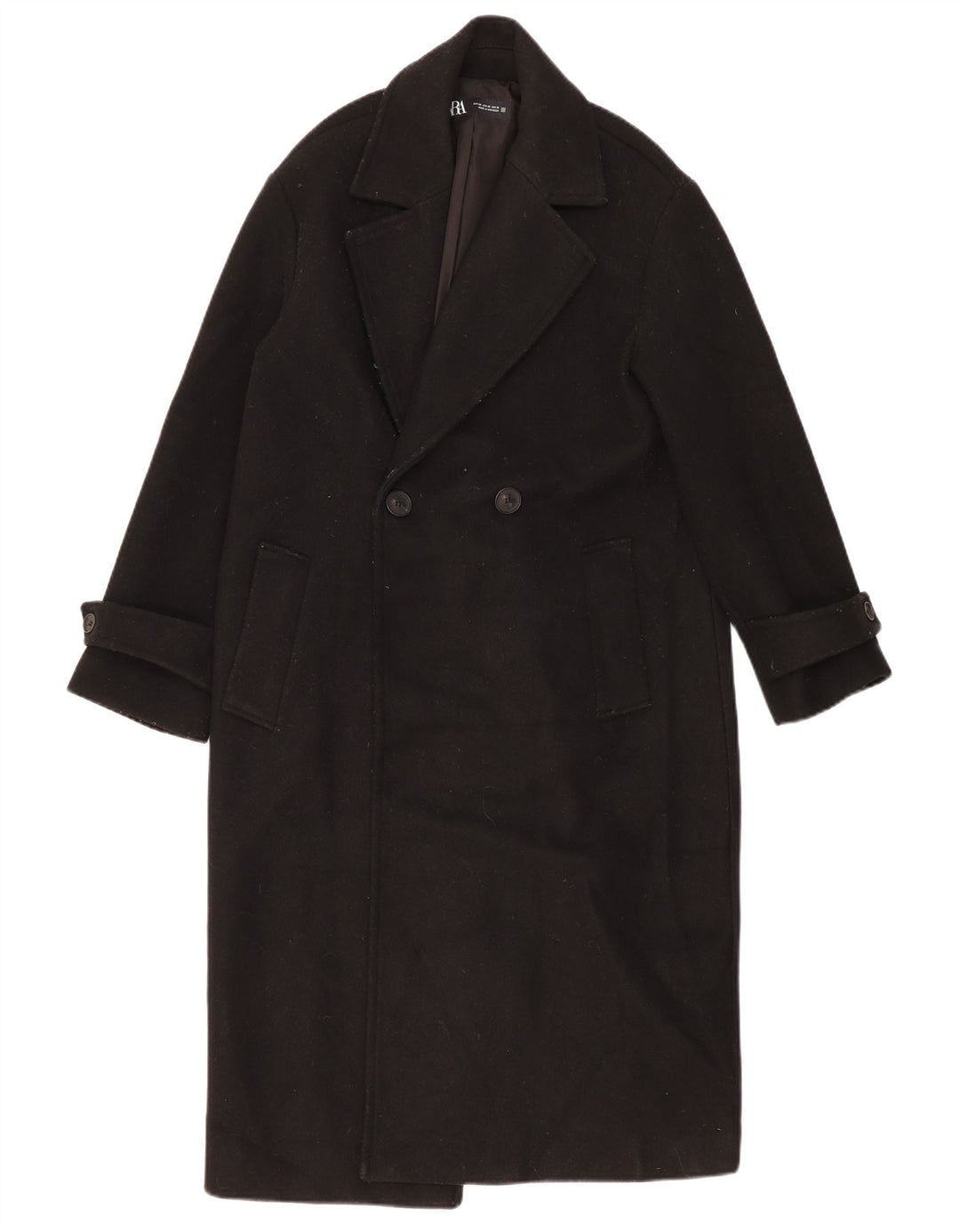 Zara Dame Oversized Dobbeltradet Frakke UK 6 XS Sort Polyester