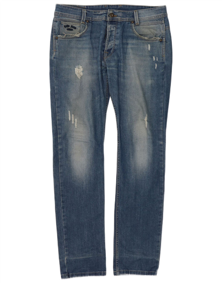 PEPE Jeans Dame Distressed Slim Jeans W34 L34 Blå Bomuld