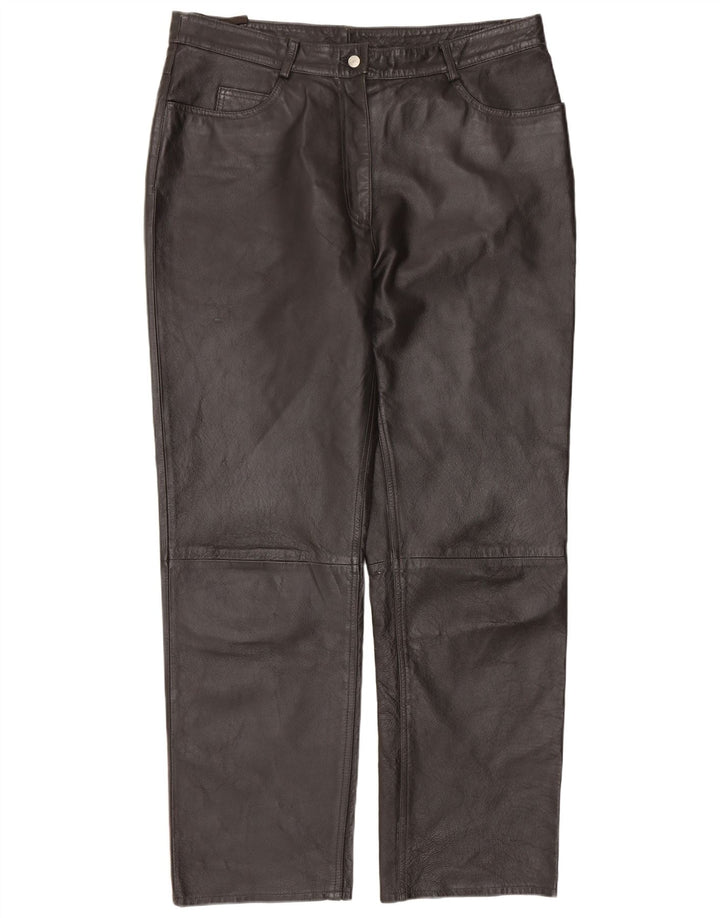 Vintage lige læderbukser til kvinder IT 46 Large W34 L30 sort læder