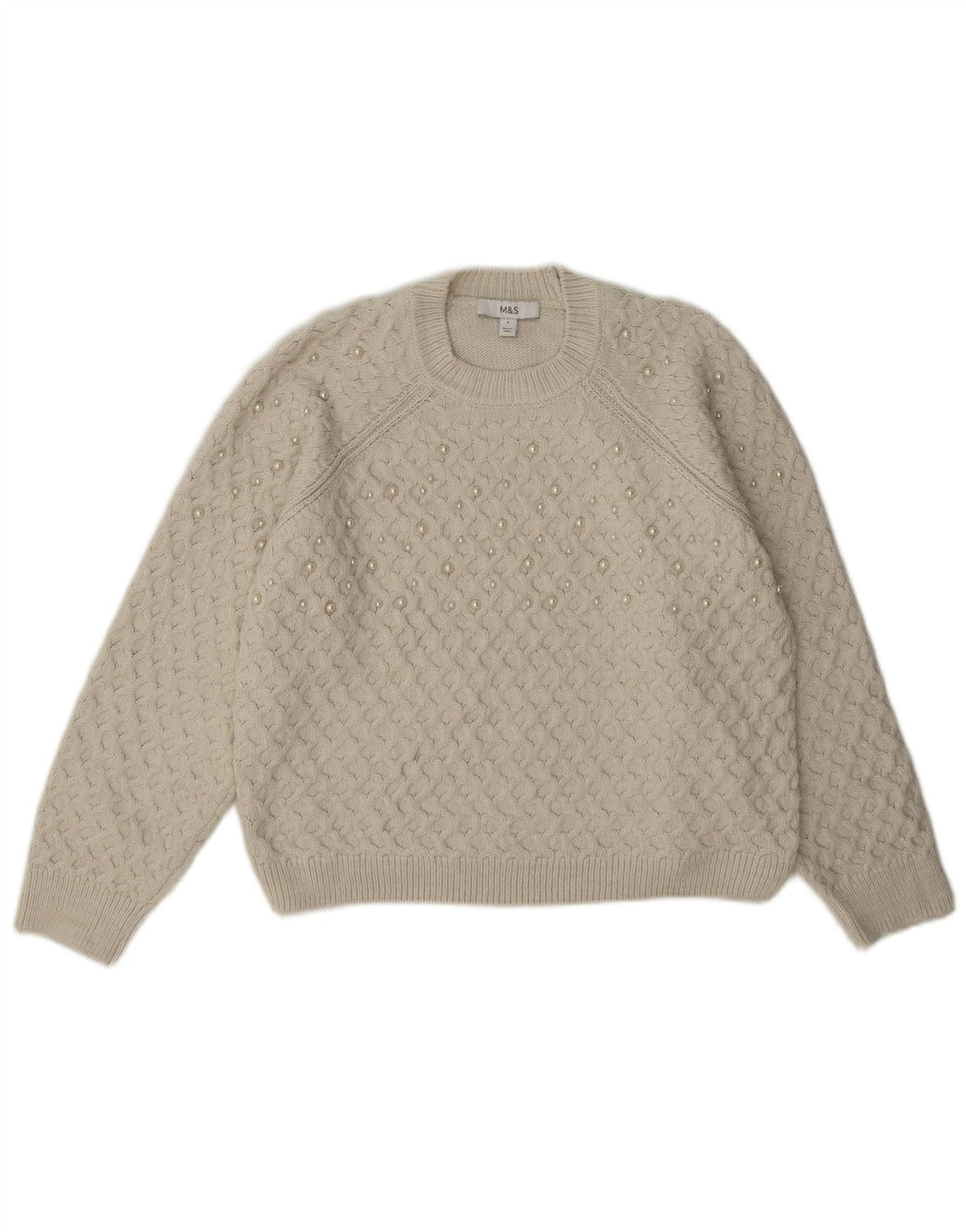 Marks & Spencer Dame Crop Crew Neck Jumper Sweater UK 10 Small Off White