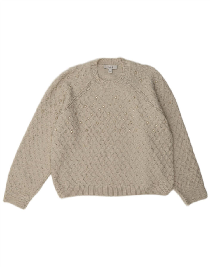 Marks & Spencer Dame Crop Crew Neck Jumper Sweater UK 10 Small Off White