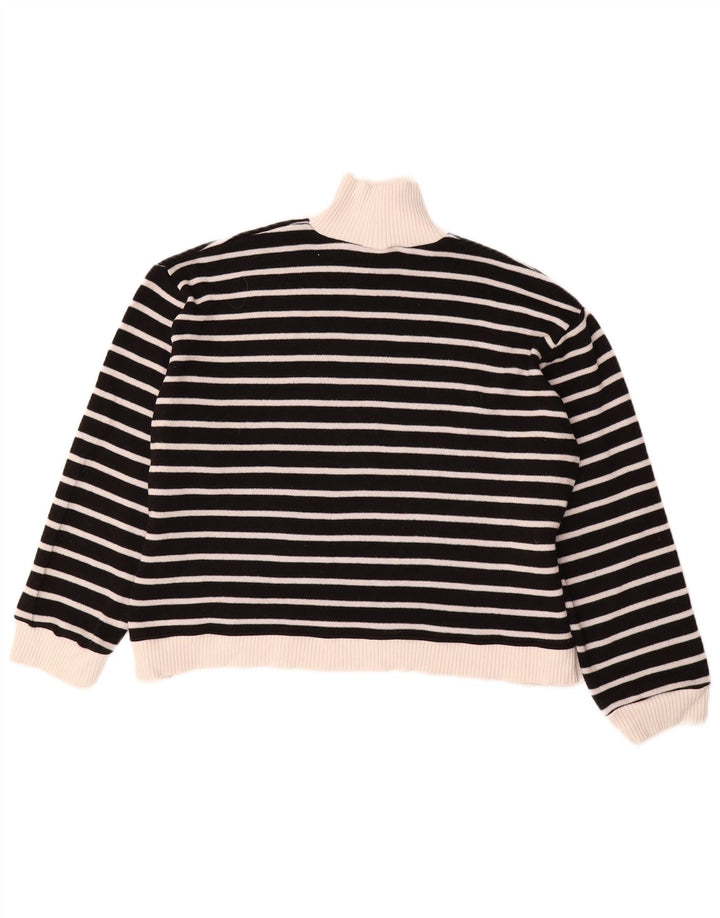 Zara Dame Turtle Neck Jumper Sweater UK 14 Medium Sort Stribet