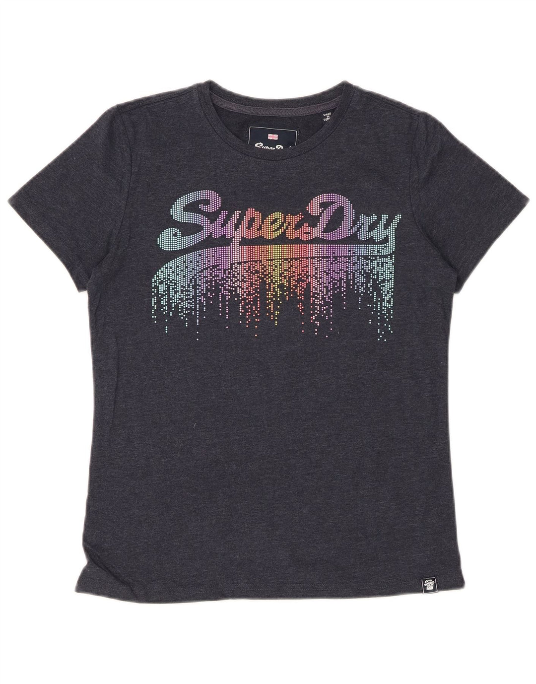 SUPERDRY Dame Grafisk T-Shirt Top UK 10 Lille Grå