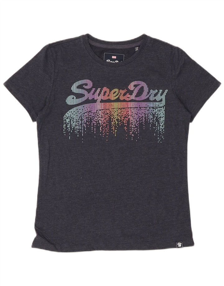 SUPERDRY Dame Grafisk T-Shirt Top UK 10 Lille Grå