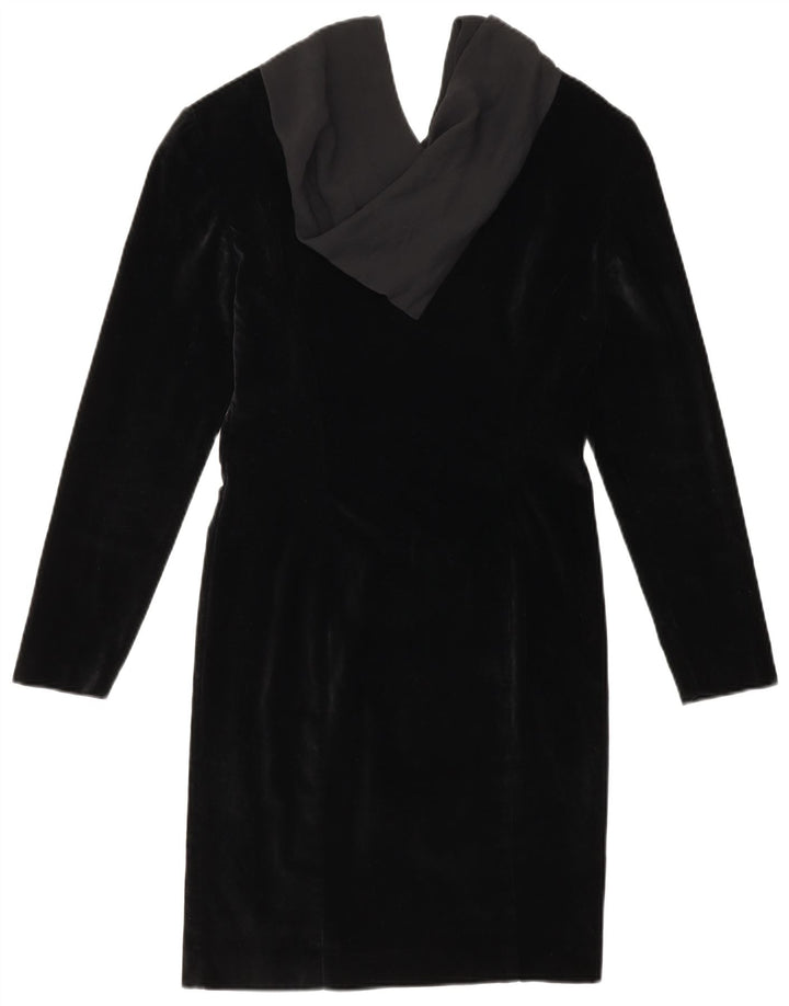 DE PIETRI Womens Velvet Shift Dress IT 46 Large Black Colourblock