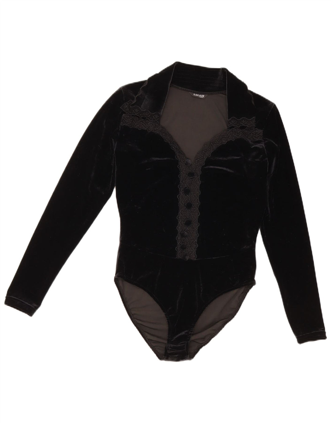 SAGAIE Langærmet Velvet Bodysuit til kvinder UK 12 Medium Sort Polyester