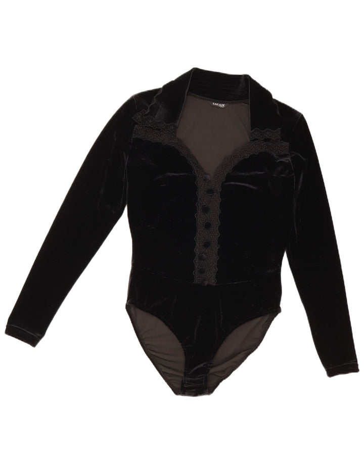 SAGAIE Langærmet Velvet Bodysuit til kvinder UK 12 Medium Sort Polyester