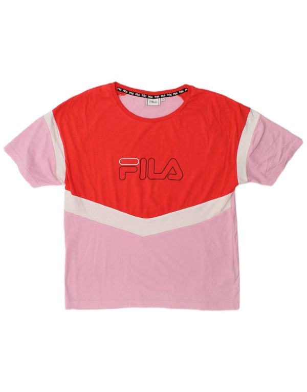 Fila Grafisk T-Shirt Top UK 10 Small Pink Colourblock Bomuld